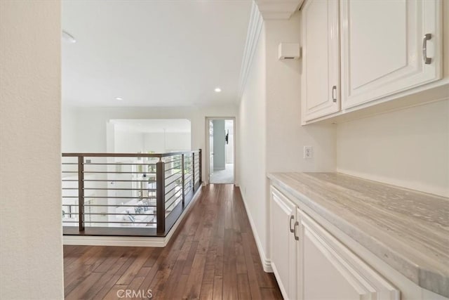 1616 Cormorant Dr, Carlsbad, CA 92011 - corridor with dark wood finished floors, baseboards, crown molding, and recessed lighting