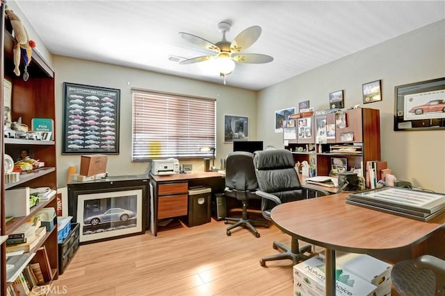 34440 Fawn Ridge Pl, Yucaipa, CA 92399 - office area featuring a ceiling fan and light wood finished floors