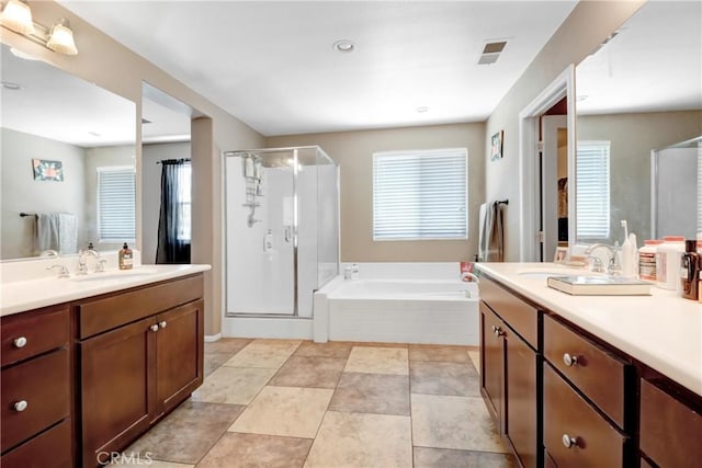 34440 Fawn Ridge Pl, Yucaipa, CA 92399 - bathroom featuring a shower stall, a garden tub, and two vanities