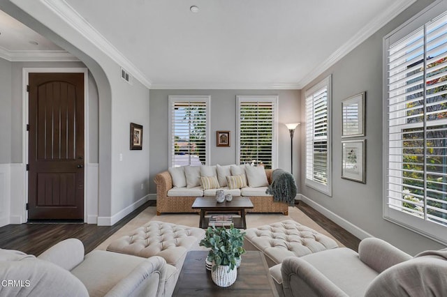 20752 Veneto Way, Porter Ranch, CA 91326 - living area with plenty of natural light, wood finished floors, and ornamental molding