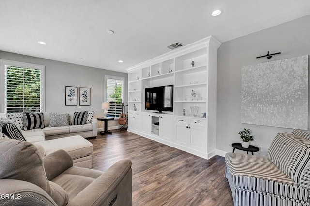 20752 Veneto Way, Porter Ranch, CA 91326 - living area featuring dark wood-type flooring and recessed lighting