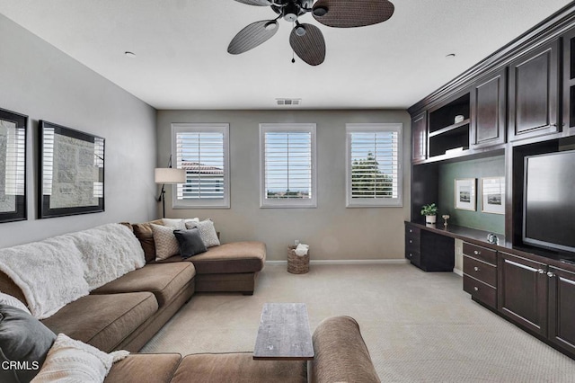 20752 Veneto Way, Porter Ranch, CA 91326 - living area with light colored carpet, ceiling fan, and healthy amount of natural light
