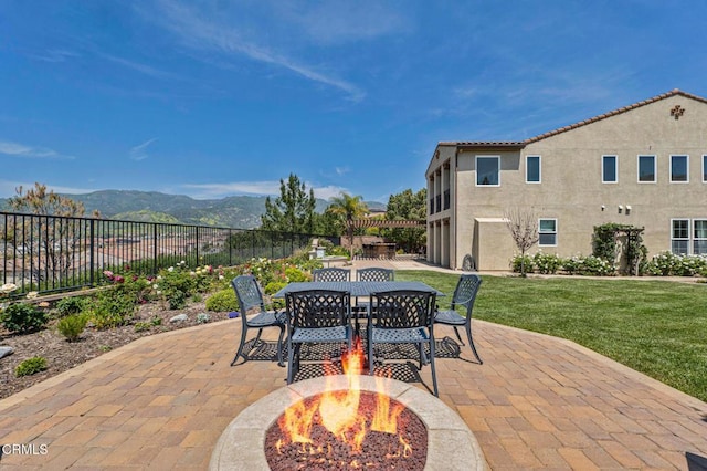 20752 Veneto Way, Porter Ranch, CA 91326 - view of patio featuring outdoor dining area and a mountain view