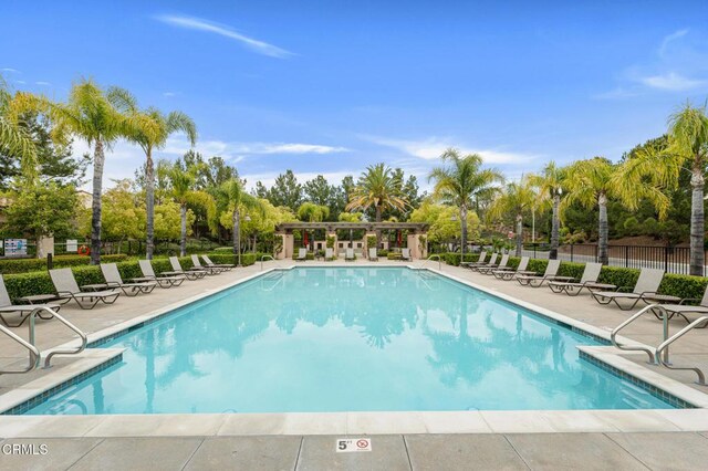 20752 Veneto Way, Porter Ranch, CA 91326 - community pool with a patio and view of wooded area
