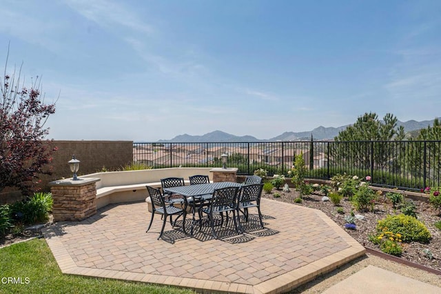 20752 Veneto Way, Porter Ranch, CA 91326 - fenced backyard featuring a patio, a mountain view, and outdoor dining space