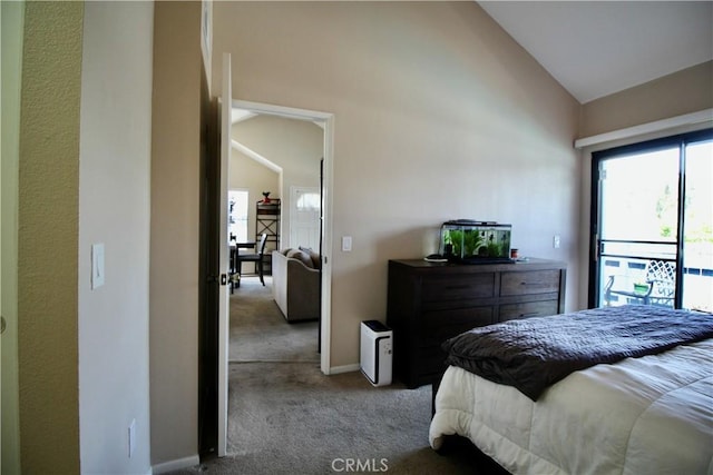 7312 Quill Dr Unit 13, Downey, CA 90242 - bedroom featuring carpet floors, high vaulted ceiling, and baseboards