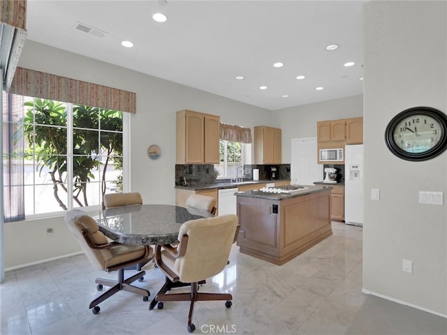 3025 Camino De Las Piedras, El Cajon, CA 92019 - kitchen featuring white appliances, light brown cabinets, light marble finish floors, and recessed lighting