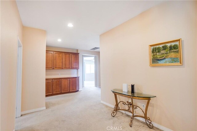 22939 Montanya Pl, Murrieta, CA 92562 - corridor with light carpet, baseboards, and recessed lighting