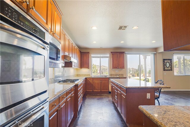 22939 Montanya Pl, Murrieta, CA 92562 - kitchen featuring plenty of natural light, a kitchen bar, appliances with stainless steel finishes, recessed lighting, and finished concrete flooring