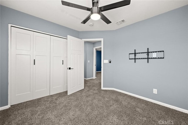 9334 Shamouti Dr, Riverside, CA 92508 - unfurnished bedroom featuring carpet floors, baseboards, a closet, and a ceiling fan