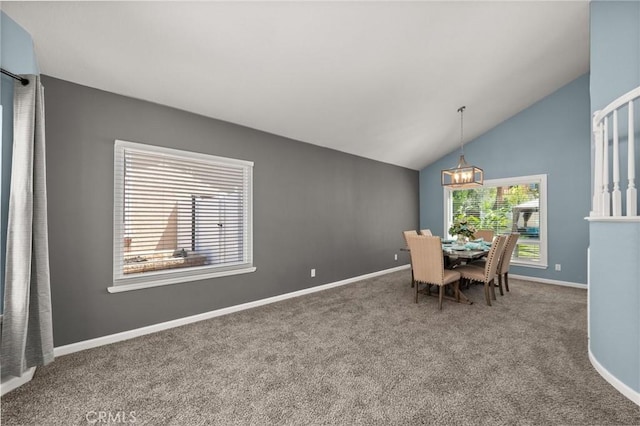 9334 Shamouti Dr, Riverside, CA 92508 - carpeted dining space with a chandelier, lofted ceiling, and baseboards