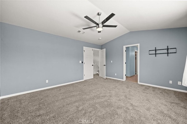 9334 Shamouti Dr, Riverside, CA 92508 - unfurnished bedroom with lofted ceiling, carpet, baseboards, and ceiling fan
