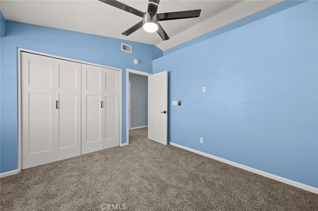 9334 Shamouti Dr, Riverside, CA 92508 - unfurnished bedroom featuring carpet flooring, a closet, baseboards, and a ceiling fan