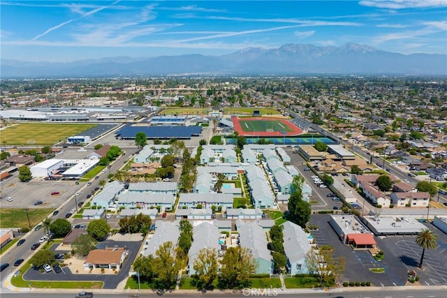bird's eye view with a mountain view