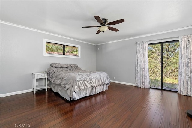 9553 Durango Rd, Atascadero, CA 93422 - bedroom with baseboards, crown molding, wood finished floors, and ceiling fan