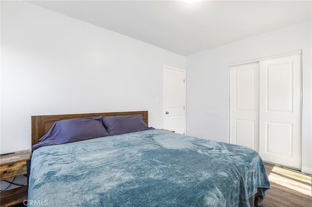 bedroom featuring wood finished floors and a closet