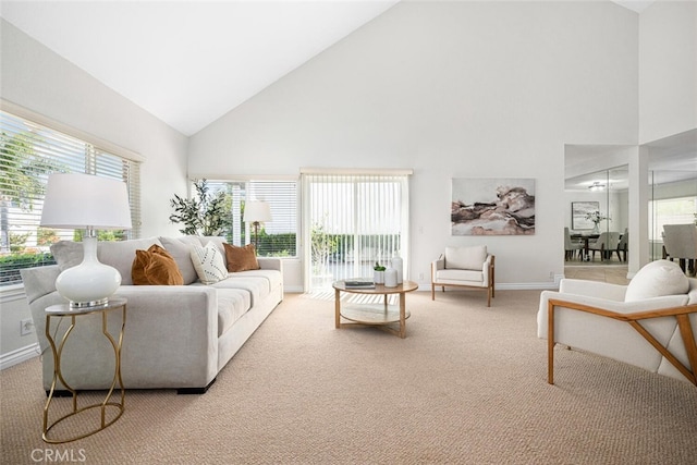 4200 Avenida Sevilla, Cypress, CA 90630 - carpeted living area featuring high vaulted ceiling and baseboards
