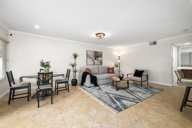 4200 Avenida Sevilla, Cypress, CA 90630 - living room with ornamental molding, light tile patterned flooring, baseboards, and recessed lighting