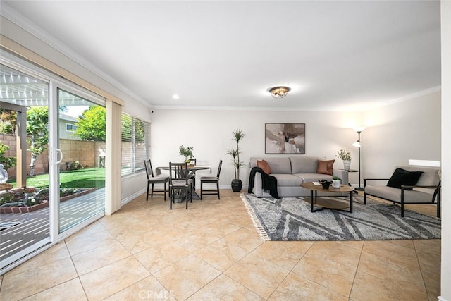 4200 Avenida Sevilla, Cypress, CA 90630 - living room featuring ornamental molding, light tile patterned flooring, and baseboards