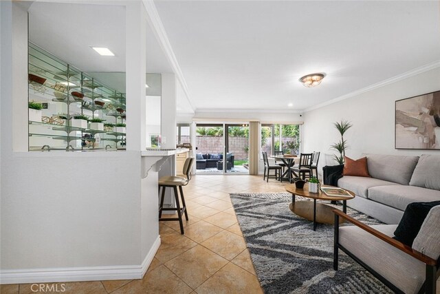 4200 Avenida Sevilla, Cypress, CA 90630 - living area featuring ornamental molding, light tile patterned floors, and baseboards