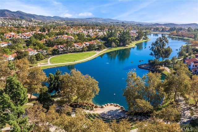 bird's eye view featuring a residential view and a water and mountain view
