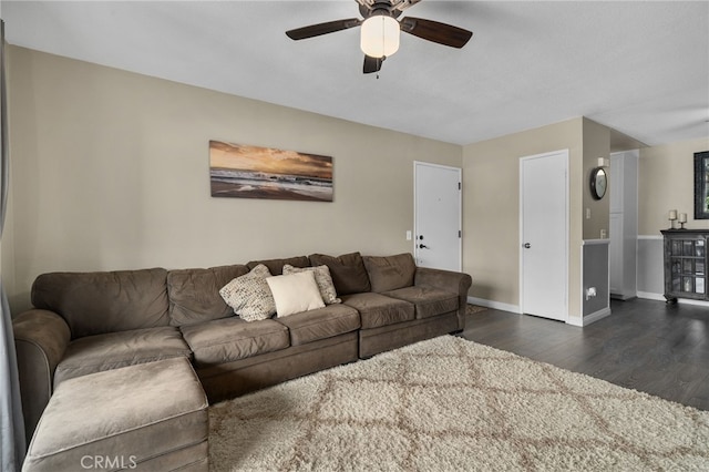 8990 19th St Unit 433, Rancho Cucamonga, CA 91701 - living area featuring a ceiling fan, baseboards, and dark wood-style floors