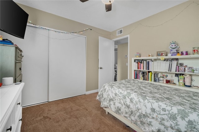8990 19th St Unit 433, Rancho Cucamonga, CA 91701 - bedroom featuring carpet floors, ceiling fan, a closet, and visible vents