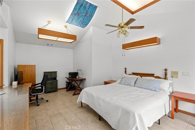 832 Onstott Rd, Lompoc, CA 93436 - bedroom featuring ceiling fan, high vaulted ceiling, and baseboards