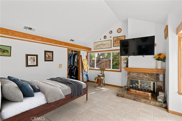 832 Onstott Rd, Lompoc, CA 93436 - bedroom with a high end fireplace, a closet, visible vents, and baseboards