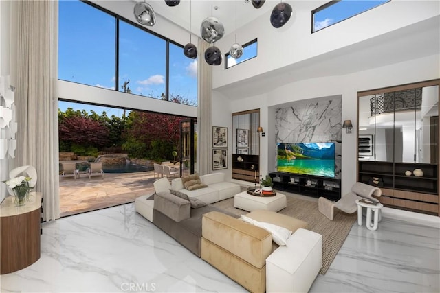 28 W La Sierra Dr, Arcadia, CA 91007 - living room featuring a high ceiling and marble finish floor