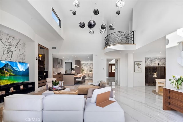 28 W La Sierra Dr, Arcadia, CA 91007 - living area with a high ceiling and marble finish floor