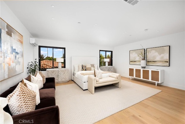 28 W La Sierra Dr, Arcadia, CA 91007 - living room with an AC wall unit, baseboards, visible vents, and wood finished floors