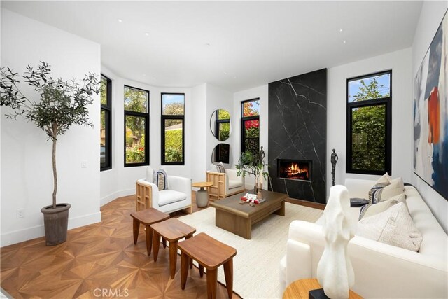 28 W La Sierra Dr, Arcadia, CA 91007 - living area featuring baseboards and a high end fireplace