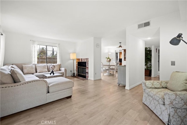 1029 S Reservoir St, Pomona, CA 91766 - living area with a fireplace, visible vents, and light wood-style floors