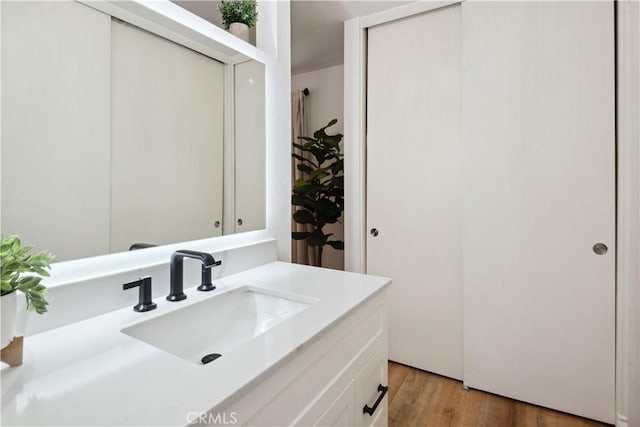 bathroom featuring vanity and wood finished floors