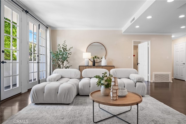 1930 S Beverly Glen Blvd Unit 103, Los Angeles, CA 90025 - living area featuring crown molding, recessed lighting, wood finished floors, and baseboards