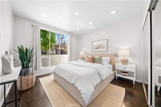 1930 S Beverly Glen Blvd Unit 103, Los Angeles, CA 90025 - bedroom featuring recessed lighting, dark wood finished floors, and baseboards