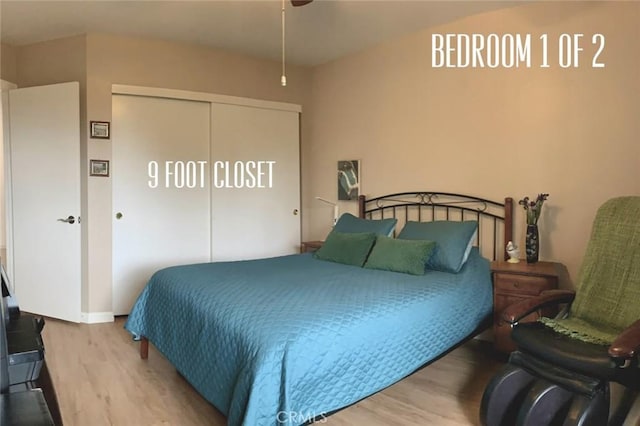 bedroom with a closet and wood finished floors