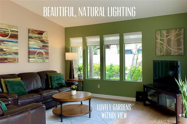 living room featuring baseboards and a wealth of natural light