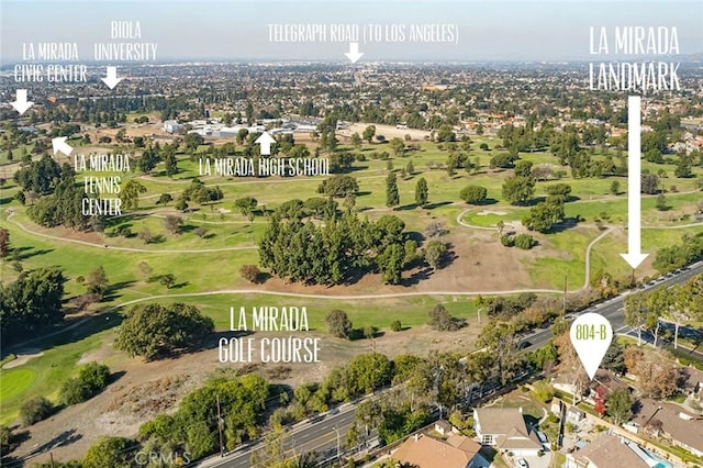 bird's eye view with golf course view