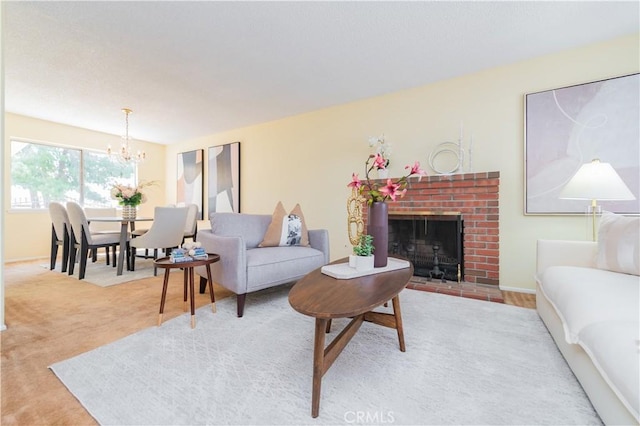 578 Vista Rambla, Walnut, CA 91789 - living area featuring carpet, a chandelier, and a fireplace