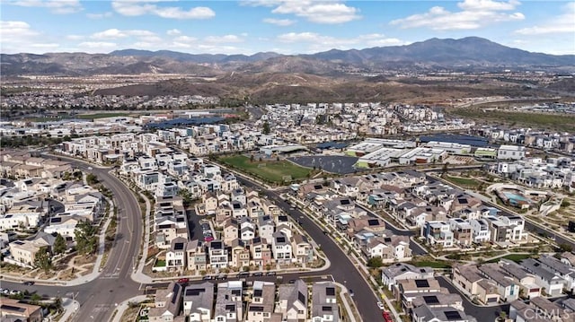 aerial view featuring a residential view and a mountain view