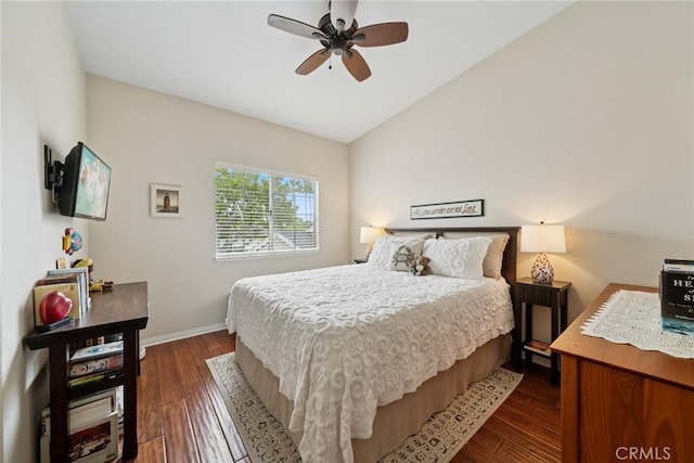 33046 Ocean Rdg, Dana Point, CA 92629 - bedroom featuring baseboards, ceiling fan, vaulted ceiling, and dark wood-type flooring