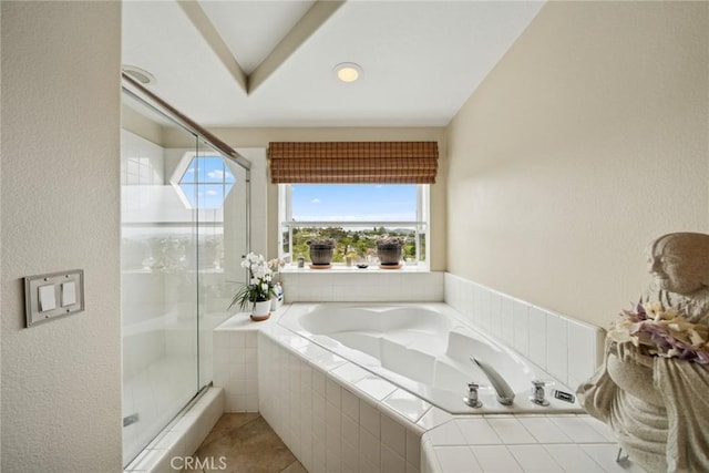 33046 Ocean Rdg, Dana Point, CA 92629 - bathroom featuring tile patterned flooring, a shower stall, a garden tub, and a wealth of natural light