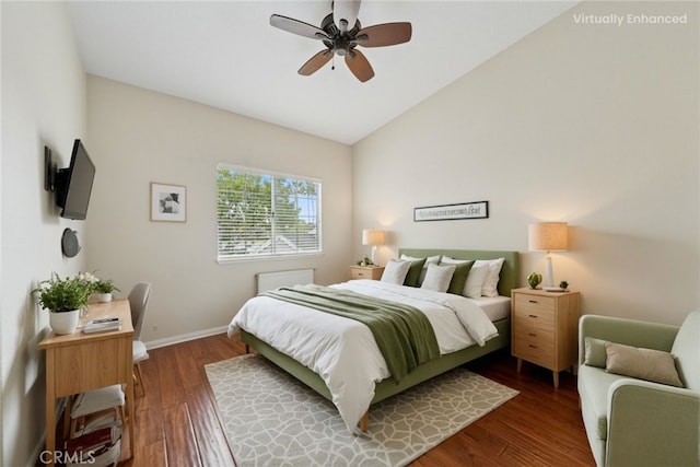 33046 Ocean Rdg, Dana Point, CA 92629 - bedroom with lofted ceiling, wood finished floors, and a ceiling fan