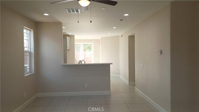 5183 Peony Ct, Riverside, CA 92506 - empty room featuring recessed lighting, baseboards, visible vents, a ceiling fan, and light tile patterned flooring