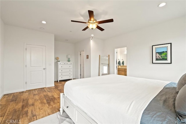 1982 Dawncrest Dr, Chico, CA 95928 - bedroom with baseboards, recessed lighting, wood finished floors, and ensuite bathroom