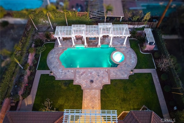 1774 Orangewood Ln, Arcadia, CA 91006 - view of swimming pool with a pool with connected hot tub, a yard, and a patio area