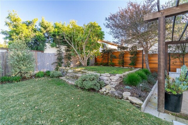 view of yard with a fenced backyard