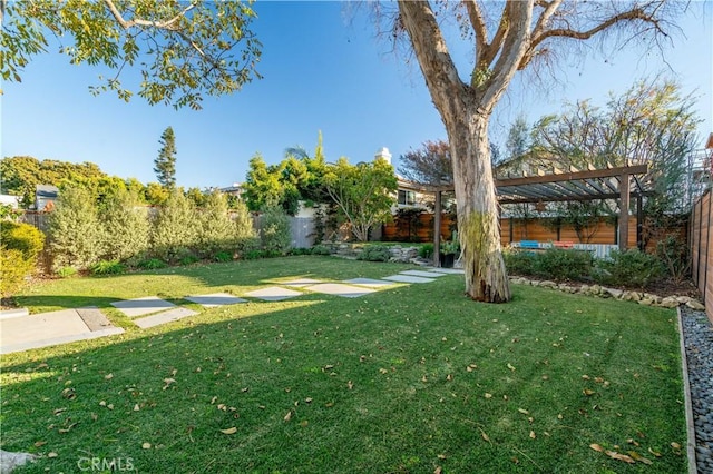 view of yard with a fenced backyard